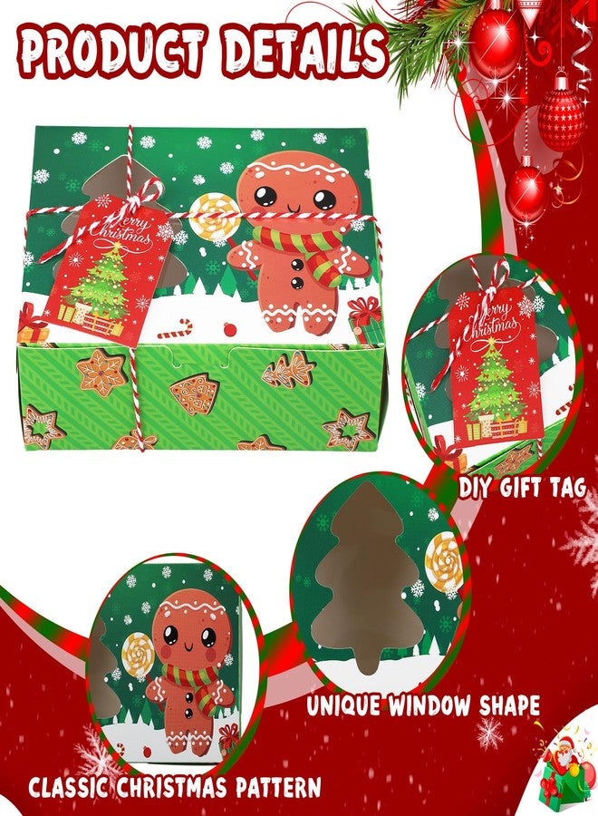 Zhanmai Large Christmas 64 Pc Cookie Boxes with Window 8.6 x 6 x 2.7 Inch Holiday Bakery Treat Xmas Pastry Boxes with Ribbon DIY Gift Tag for Party Favor Gift Giving(Classic - Image 3