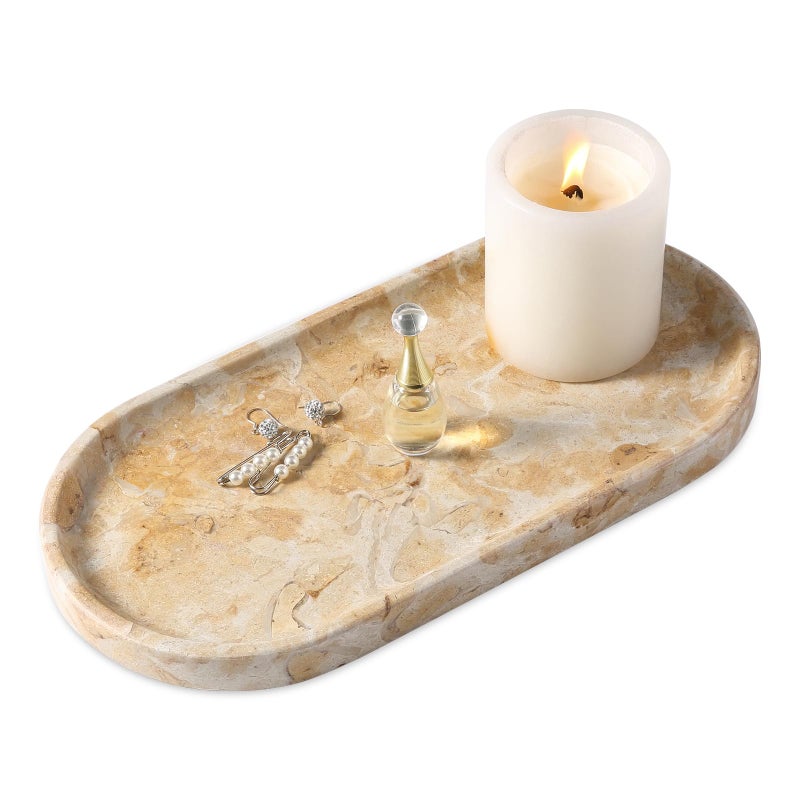 Koville Egypt Natural Marble Tray 12x6 Vanity Decorative Tray for Countertop Organizer Catchall Tray for Perfume Candles Jewelry Dish