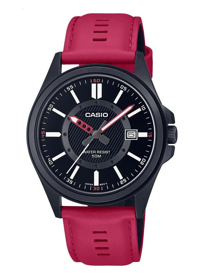 CASIO Men Watch Analog Dial Genuine Leather Band Black Ion Plated Case MTP-E700BL-1EVDF - Image 1