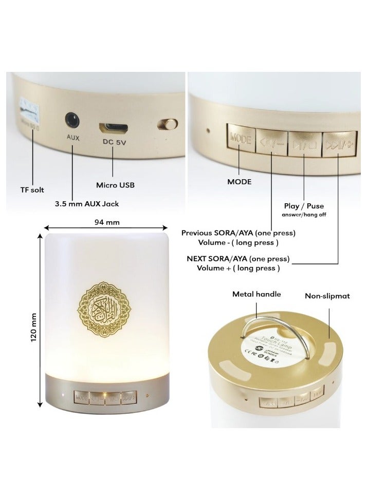 سندس مكبر صوت القرآن الكريم يعمل باللمس 4 في 1 مكبر صوت بلوتوث مع ضوء LED للتحكم عن بعد واللمس (أبيض) - Image 3
