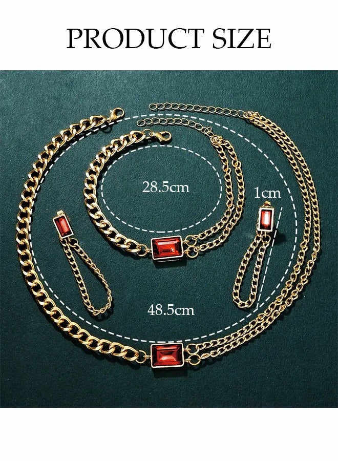 DUNISO 4-Piece Set, Retro Square Women's Watch Set, Quartz Watch + Versatile Chain Ruby ​​Necklace + Earrings + Bracelet,Watch Set For Ladies - Image 5