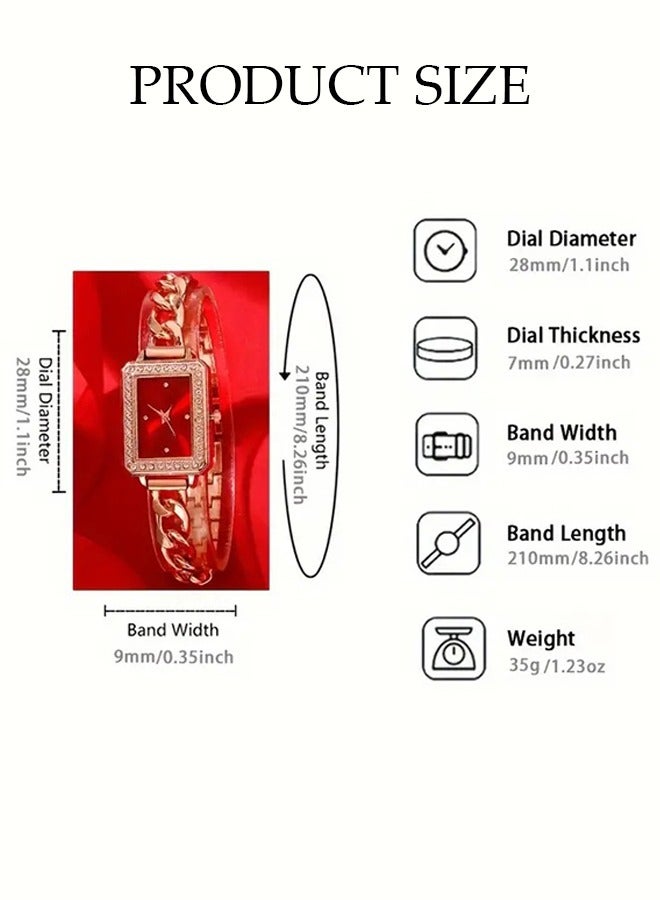 DUNISO 4-Piece Set, Retro Square Women's Watch Set, Quartz Watch + Versatile Chain Ruby ​​Necklace + Earrings + Bracelet,Watch Set For Ladies - Image 2