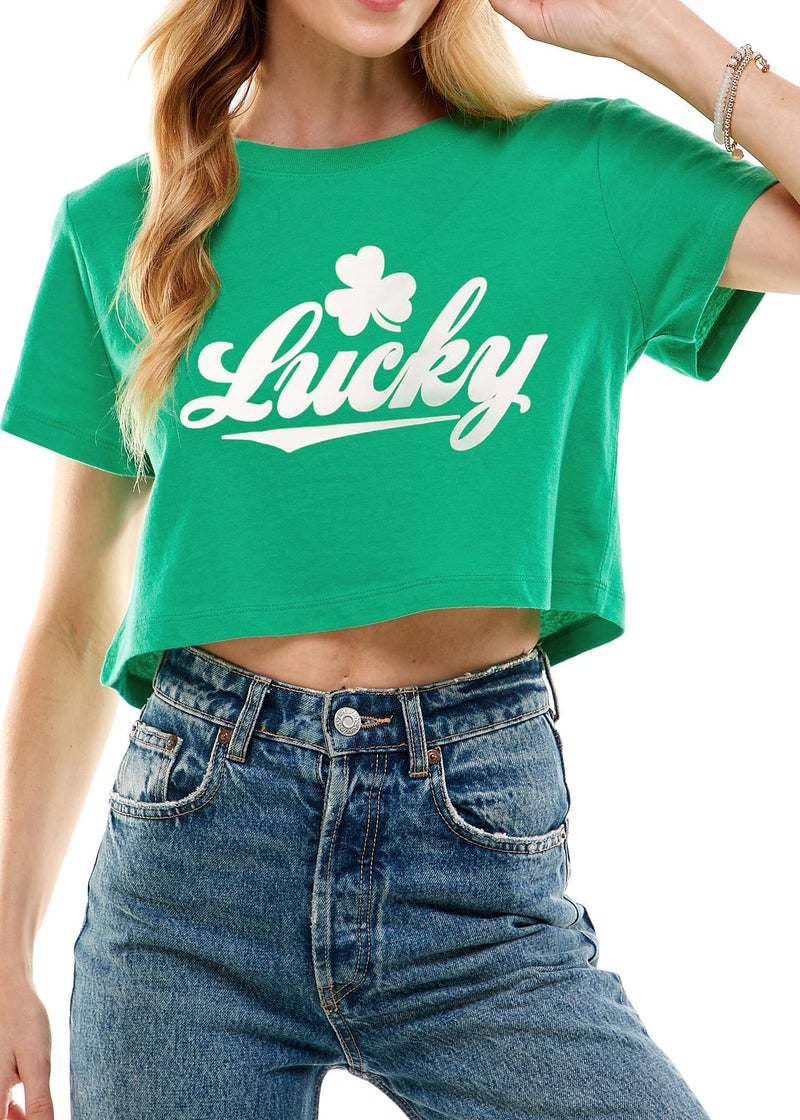 LUBERLIN Women's St Patricks Day Crop Top Sexy Saint Patricks Day Outfit Lucky Irish Shamrock Graphic Crop Tops for Teen Girls(Green 2 XL) - Image 1