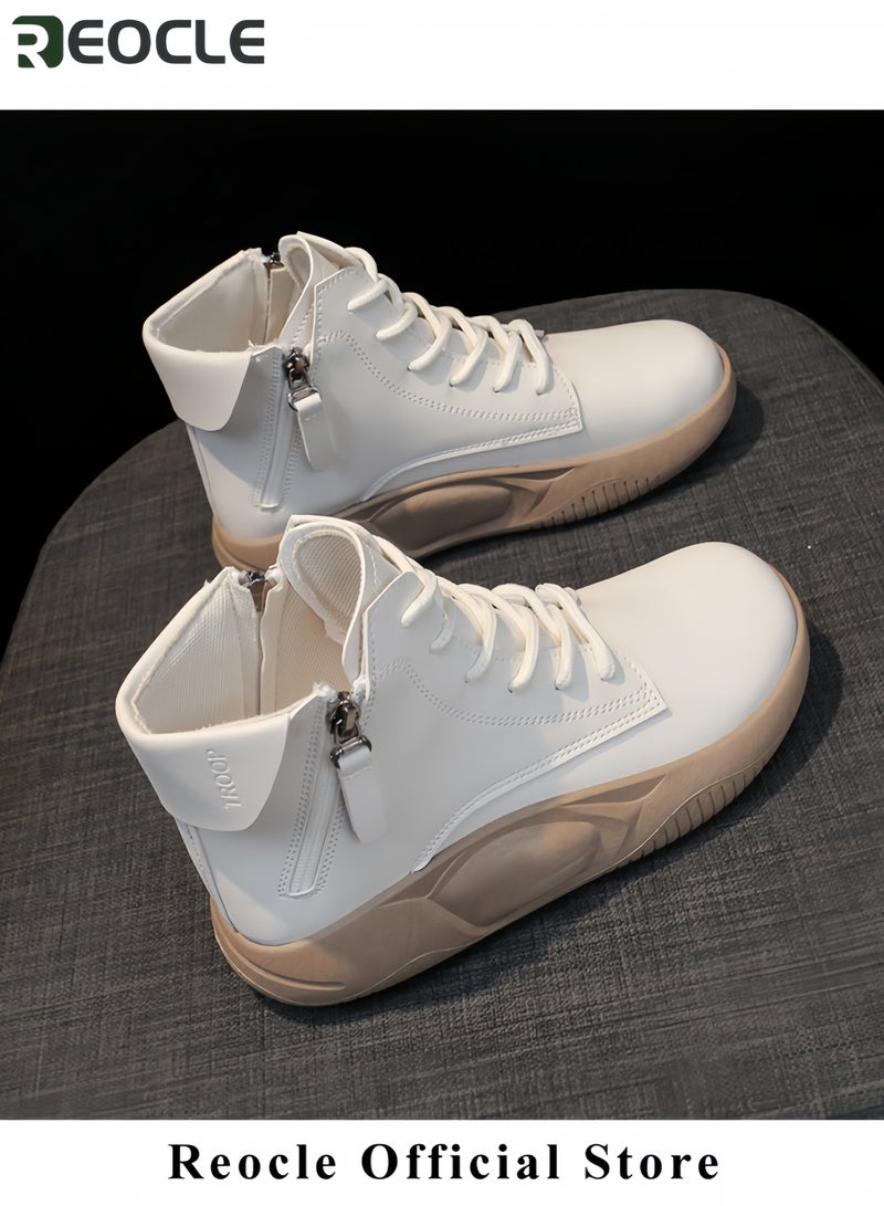 ريوكل حذاء رياضي نسائي من الجلد الطبيعي برباط ونعل سميك، حذاء رياضي كاجوال يصل إلى الكاحل، حذاء رياضي عصري ممتص للصدمات، حذاء رياضي للجري - Image 5