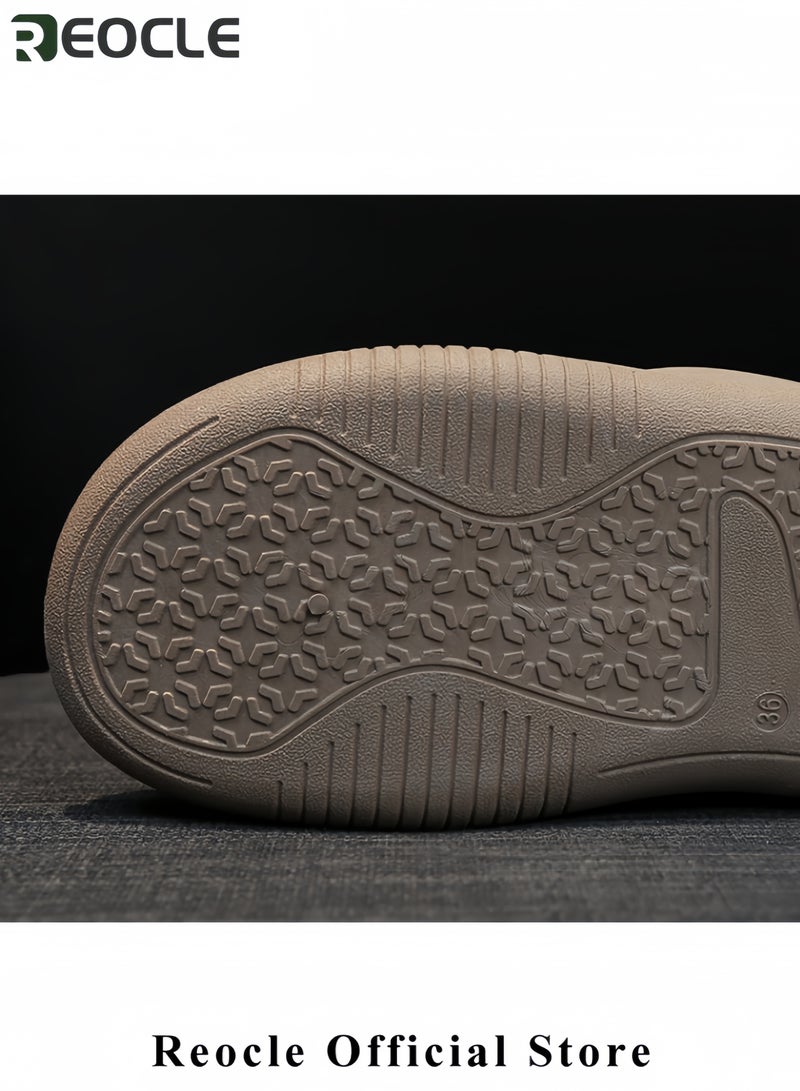 ريوكل حذاء رياضي نسائي من الجلد الطبيعي برباط ونعل سميك، حذاء رياضي كاجوال يصل إلى الكاحل، حذاء رياضي عصري ممتص للصدمات، حذاء رياضي للجري - Image 4