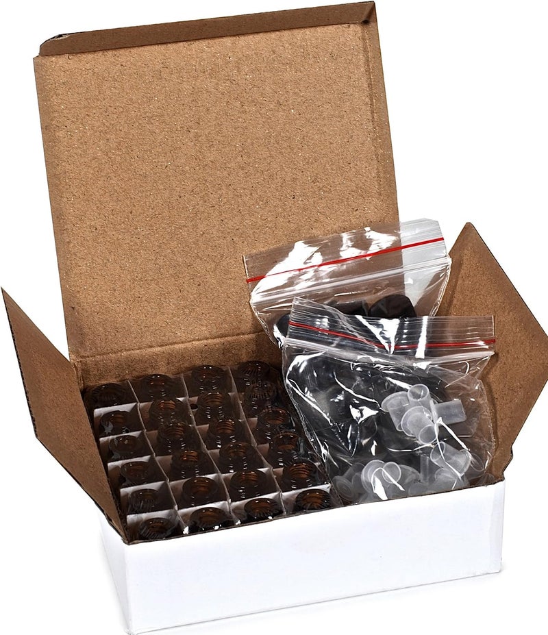Vivaplex 24 زجاجات عنبر 1 مل 14 درام مع مخفضات فتحة وأغطية سوداء - Image 4
