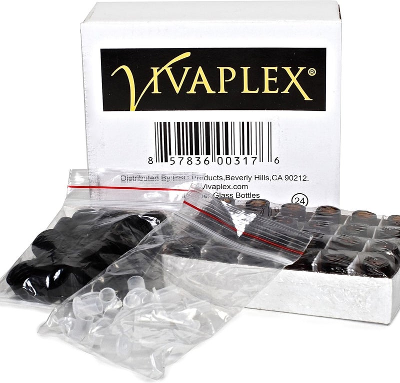 Vivaplex 24 زجاجات عنبر 1 مل 14 درام مع مخفضات فتحة وأغطية سوداء - Image 3