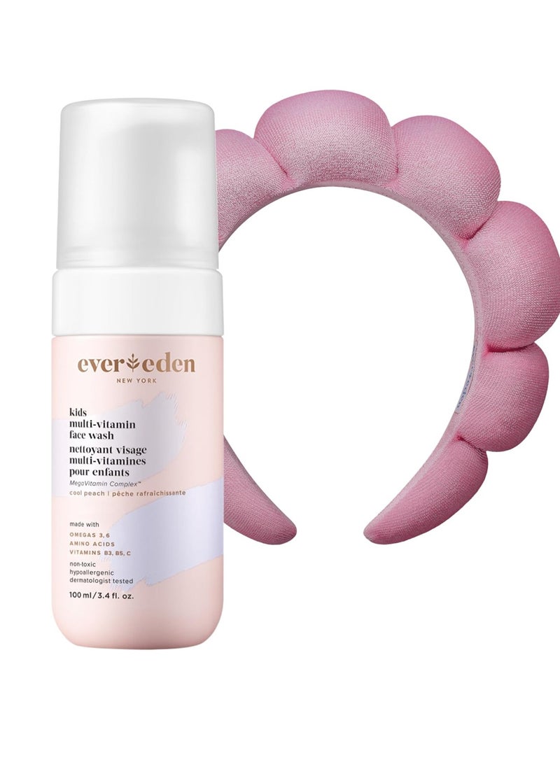 Evereden Evereden Kids Face Wash: Cool Peach, 3.4 fl oz. | Cute Terry Spa & Makeup Headband | Gentle Kids Skin Care | Non-toxic and Safe Ingredients for Sensitive Skin | Multi-Vitamin Skin Care for Kids  - Image 1
