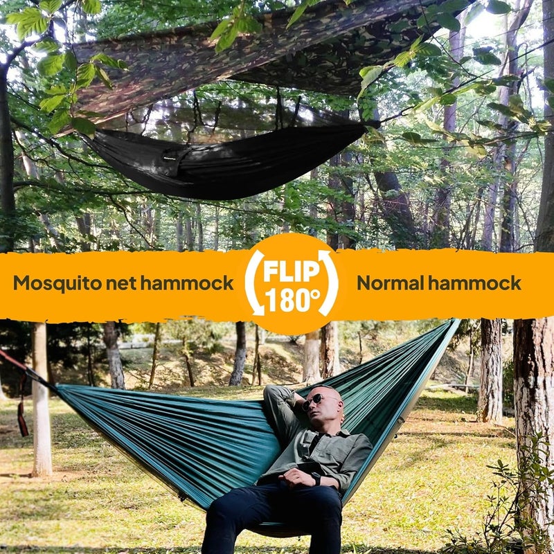 NATUREFUN Ultralight Mosquito Net Camping Hammock, 300 kg Load Capacity, (275 x 140 cm), Breathable, Quick-Drying Parachute Nylon, Includes 2 x Premium Carabiner Hooks, 4 x Nylon Loops - Image 2