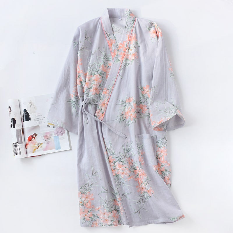 Japanese Cotton Kimono Robe Light Spring Summer Womens Sleepwear Pink Strawberry  - Image 5