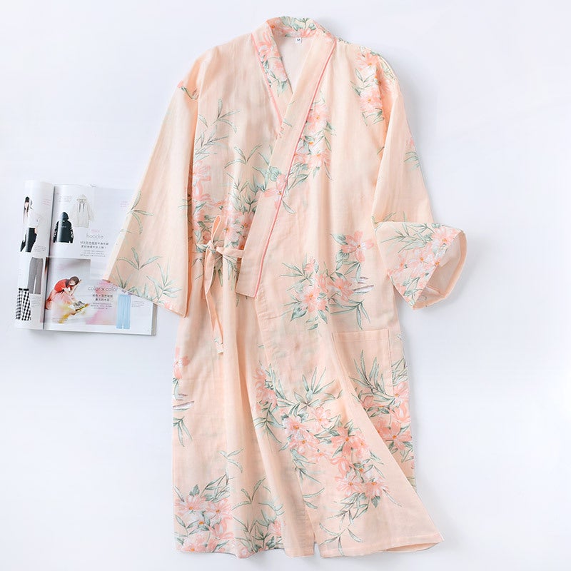 Japanese Cotton Kimono Robe Light Spring Summer Womens Sleepwear Pink Strawberry  - Image 3
