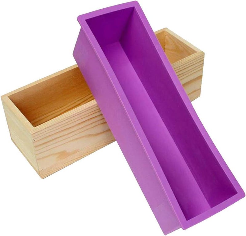 Moldberry Silicone Soap Moulds Loaf Soap Mould with Wooden Box 15 Kg Rectangle Soap Making Moulds Silicone Mold for Making Soap Candles Cakes and Bread Random Color