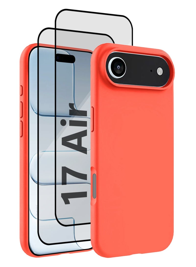 3 Packs Silicone Protective Phone Case for iPhone 17 Air - Soft Anti-Scratch Microfiber Lining Ultra Slim Drop Protection Phone Cover with Two 3D Screen Protectors - Peach