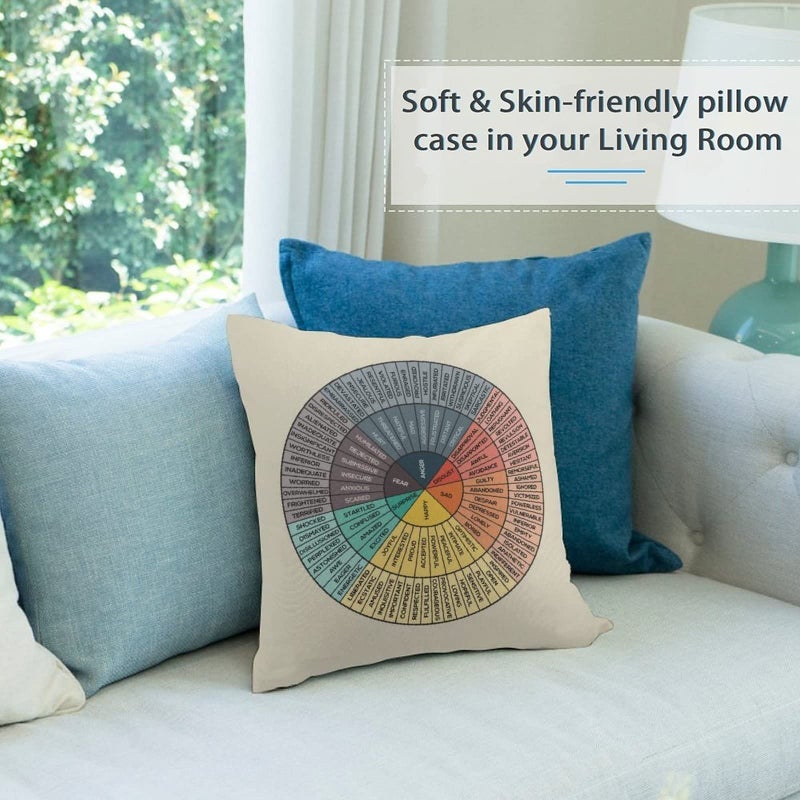 FUIWTTR Wheel of Emotions Feelings Velvet Throw Pillow Covers Cozy Square Pillowcases Home Decor for Bed Couch Sofa Therapy Office Living Room Cushion Covers Counselor Physical Therapist Gifts 18"x18" - Image 2