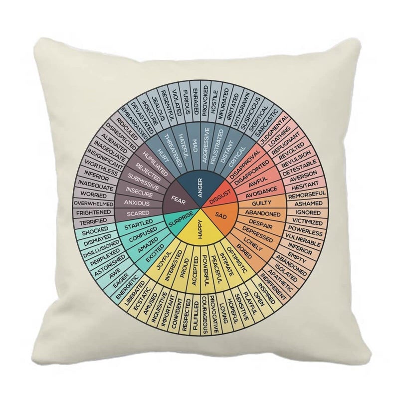 FUIWTTR Wheel of Emotions Feelings Velvet Throw Pillow Covers Cozy Square Pillowcases Home Decor for Bed Couch Sofa Therapy Office Living Room Cushion Covers Counselor Physical Therapist Gifts 18"x18" - Image 1