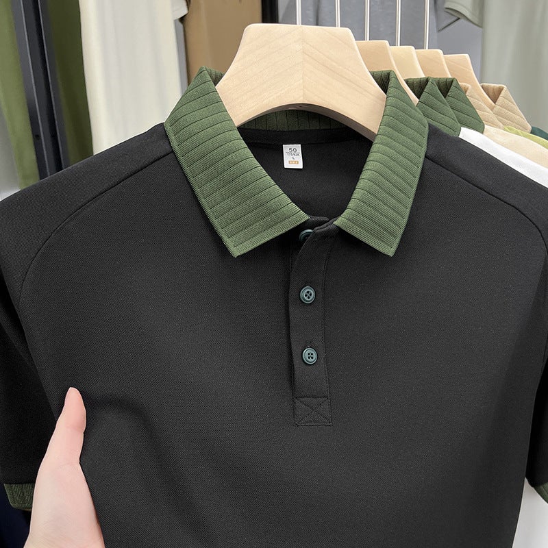 Men's Ice Silk Polo Shirt Short Sleeve Casual Simple Turn-down Collar T-Shirt - Image 2
