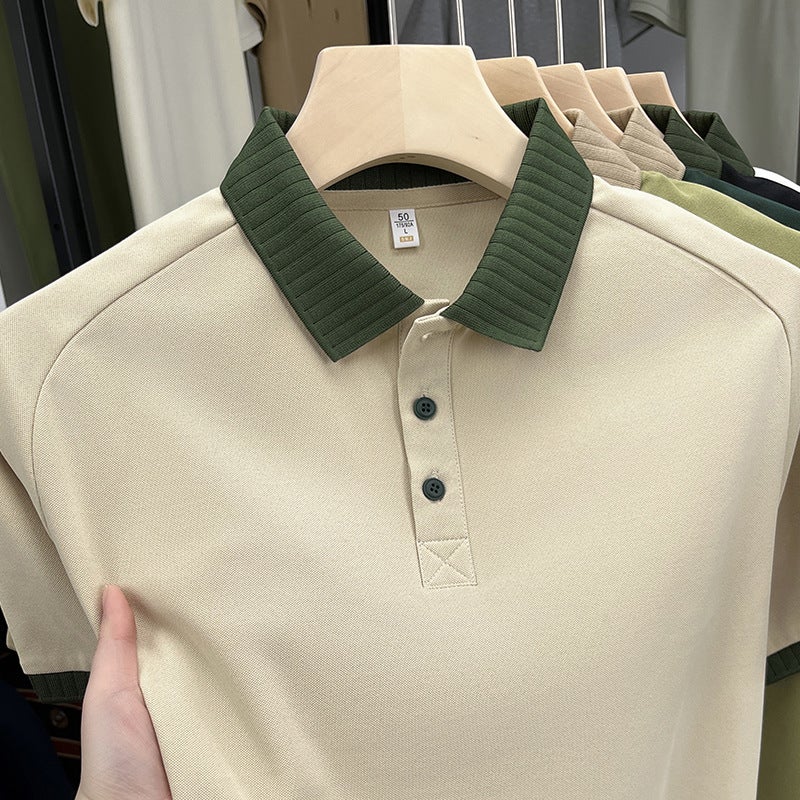 Men's Ice Silk Polo Shirt Short Sleeve Casual Simple Turn-down Collar T-Shirt - Image 3