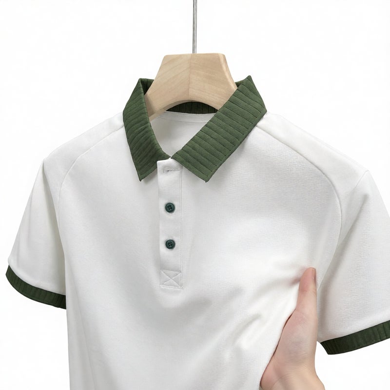 Men's Ice Silk Polo Shirt Short Sleeve Casual Simple Turn-down Collar T-Shirt - Image 1