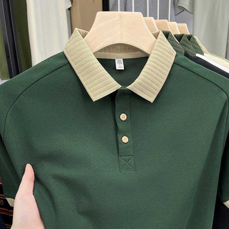 Men's Ice Silk Polo Shirt Short Sleeve Casual Simple Turn-down Collar T-Shirt - Image 4