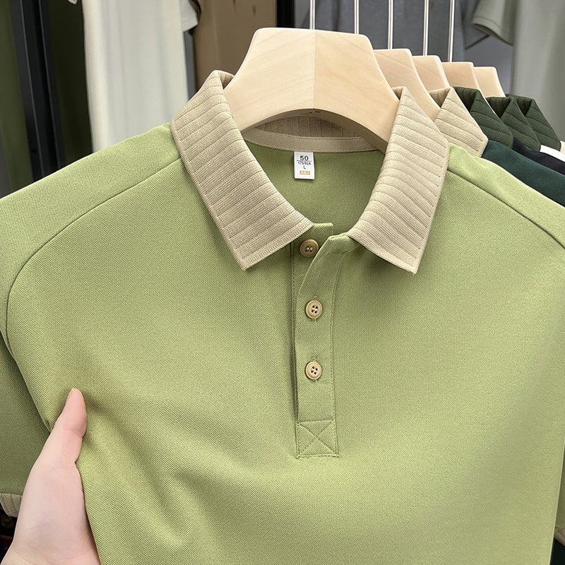 Men's Ice Silk Polo Shirt Short Sleeve Casual Simple Turn-down Collar T-Shirt - Image 5