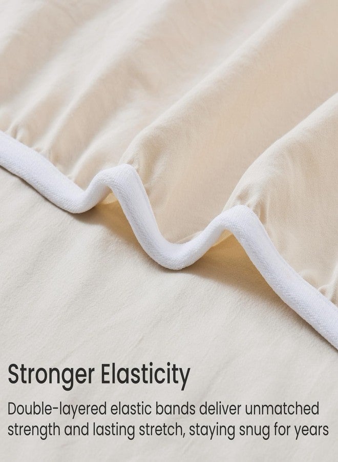 GOKOTTA 4-Pcs Queen Sheet Set, 16 Inch Deep Pocket Queen Sheets with Elastic Corner Straps, Brushed Microfiber Polyester - Hotel Luxury, Ultra Soft, Breathable, Anti-Rip, Wrinkle-Free - Beige - Image 3