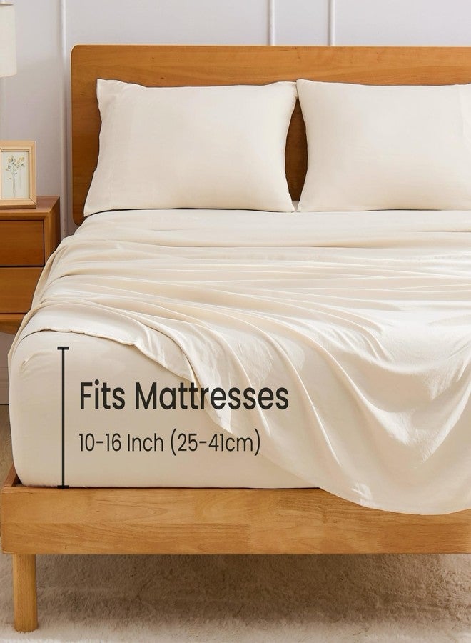 GOKOTTA 4-Pcs Queen Sheet Set, 16 Inch Deep Pocket Queen Sheets with Elastic Corner Straps, Brushed Microfiber Polyester - Hotel Luxury, Ultra Soft, Breathable, Anti-Rip, Wrinkle-Free - Beige - Image 5