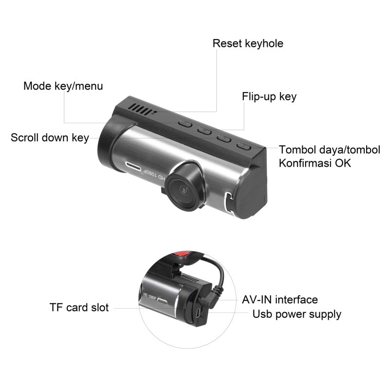 Dual Lens Dash Cam 1080P Front 170° & 480P Rear 120° Black - Parking Monitoring Clear LED Display Motion Detection for Vehicle Driving & Parking - Image 5