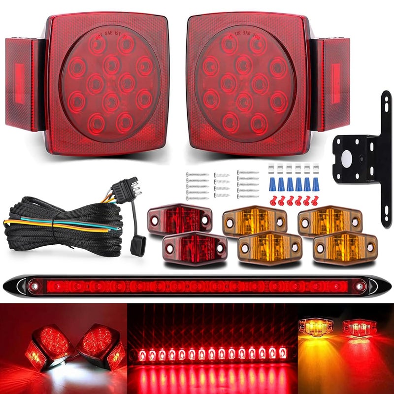 LIMICAR LED Boat Trailer Lights Kit, Submersible LED Trailer Light Kit for Utility Trailer w/25FT Wire Harness, Stop Turn Tail Brake License Plate Side Marker Lights, IP67 Waterproof for Boat RV Truck - Image 1