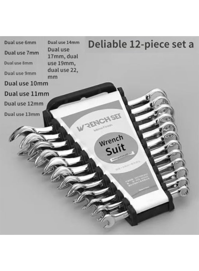 12-Piece Metric Wrench Sets, Premium Combination Wrench Set Metric 6-22mm, Max Torque, 12-Point, Chrome Vanadium Steel, with Storage Rack,For Auto Repairing Tools - Image 2