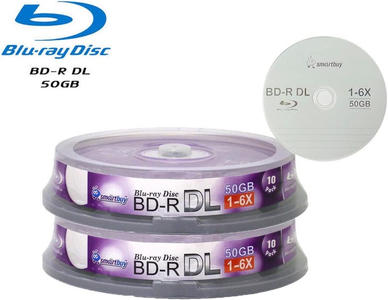 Smartbuy قرص بيانات قابل للتسجيل 50 جيجابايت 6X بلو-راي BD-R DL مزدوج الطبقة مع شعار فارغ (20 قرص) - Image 2