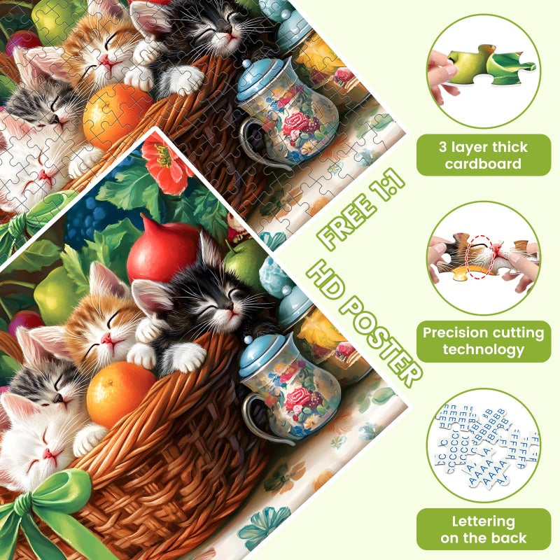 VOLUVOLU 300 Piece Jigsaw Puzzle for Adults, Fruit Basket Cat Jigsaw Puzzle, Funny Animal Jigsaw Puzzles, Animal Pet Lover Challenging Puzzles for Friends Family Activity Game Nights Gifts - Image 4