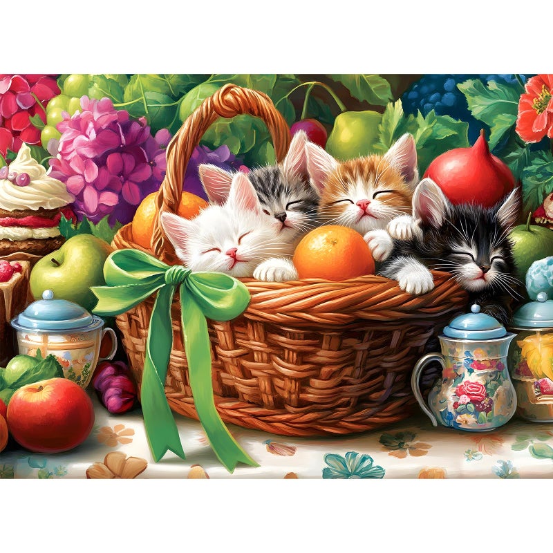 VOLUVOLU 300 Piece Jigsaw Puzzle for Adults, Fruit Basket Cat Jigsaw Puzzle, Funny Animal Jigsaw Puzzles, Animal Pet Lover Challenging Puzzles for Friends Family Activity Game Nights Gifts - Image 1