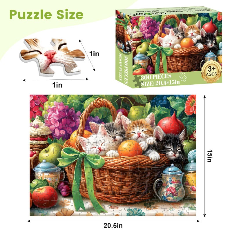 VOLUVOLU 300 Piece Jigsaw Puzzle for Adults, Fruit Basket Cat Jigsaw Puzzle, Funny Animal Jigsaw Puzzles, Animal Pet Lover Challenging Puzzles for Friends Family Activity Game Nights Gifts - Image 2