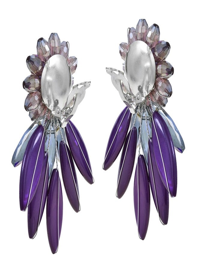 ايرافيدا أقراط بمشبك من خرز الكريستال الأرجواني وحجر عرق اللؤلؤ من إيرافيدا | أقراط لؤلؤ كبيرة للنساء - Image 4