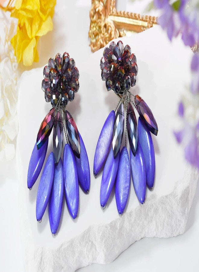 ايرافيدا أقراط بمشبك من خرز الكريستال الأرجواني وحجر عرق اللؤلؤ من إيرافيدا | أقراط لؤلؤ كبيرة للنساء - Image 2