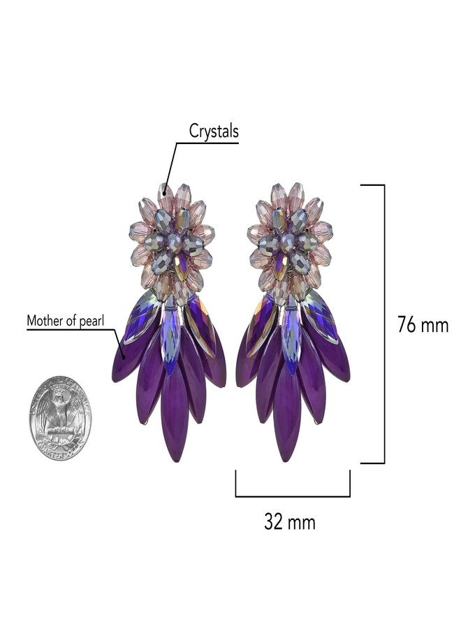 ايرافيدا أقراط بمشبك من خرز الكريستال الأرجواني وحجر عرق اللؤلؤ من إيرافيدا | أقراط لؤلؤ كبيرة للنساء - Image 5