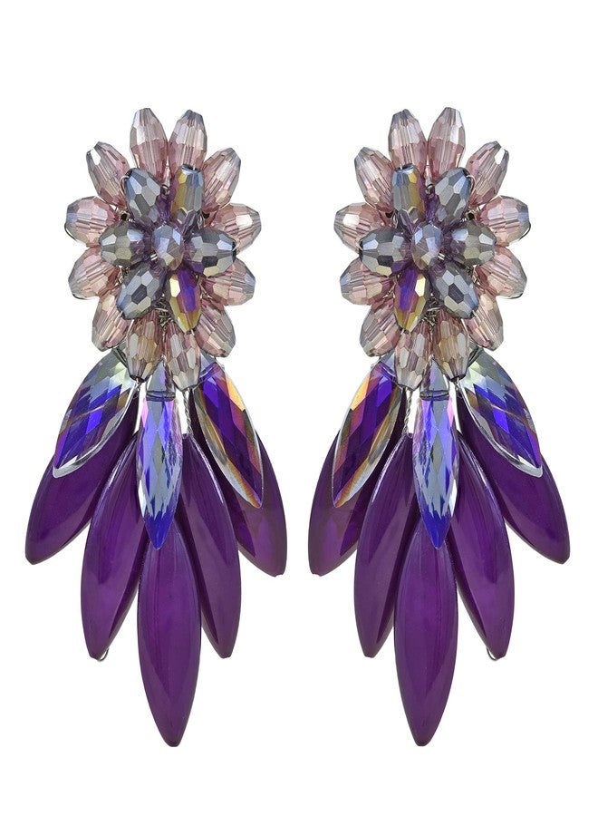 ايرافيدا أقراط بمشبك من خرز الكريستال الأرجواني وحجر عرق اللؤلؤ من إيرافيدا | أقراط لؤلؤ كبيرة للنساء - Image 1