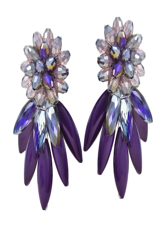 ايرافيدا أقراط بمشبك من خرز الكريستال الأرجواني وحجر عرق اللؤلؤ من إيرافيدا | أقراط لؤلؤ كبيرة للنساء - Image 3