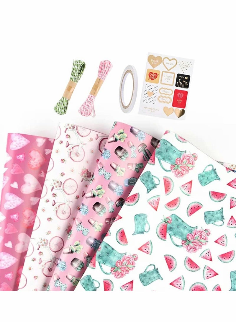 KASTWAVE Gift Wrapping Paper, Birthday Wrapping Paper for Kids, Gift Wrap Set for Birthday, Bridal Baby Shower, Weddings, Graduations, Women, Men, Boy, Girl, All Occasion (Pink) - Image 1