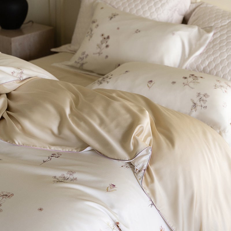 Mirror Flower Beige Duvet Cover Set - Modern Minimalist Lyocell Bedding - Summer Collection - Image 5