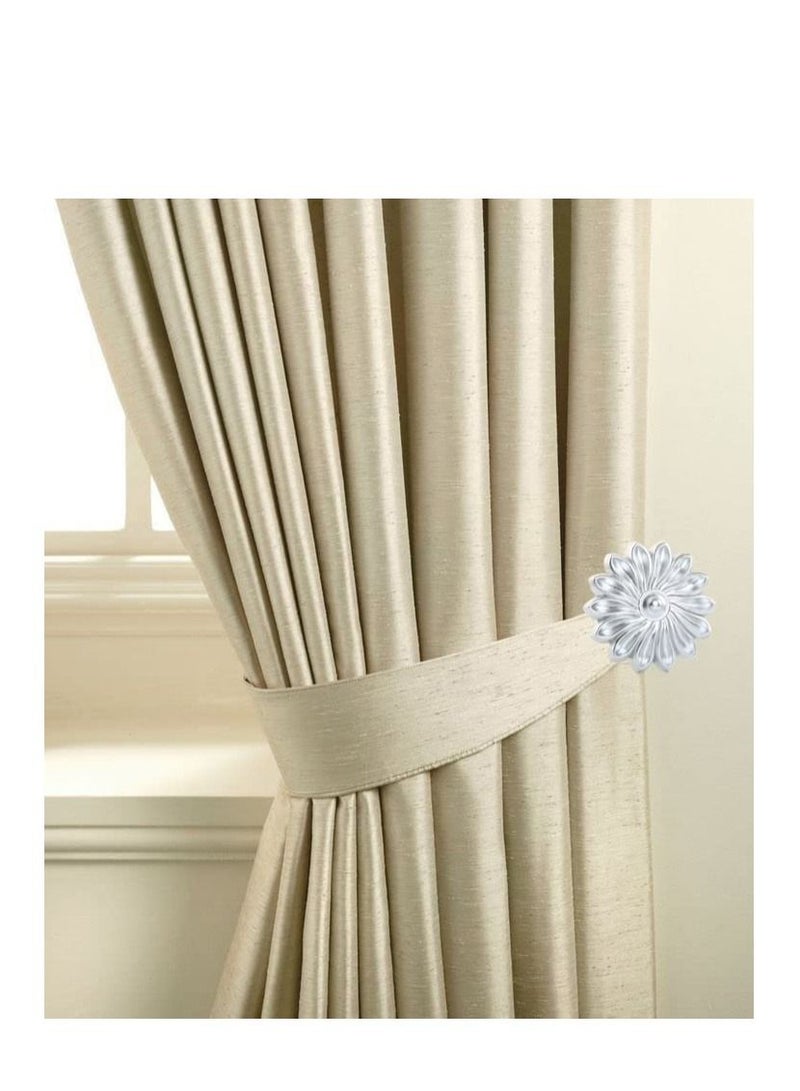IDT 1 Pair Curtain Holdbacks Window Tie Backs Holders For Bedroom Wall Office Decor Home Sheer Blackout Drapes Blind Curtains Decorations Accessories Buckle Hooks Silver Colour - Image 1