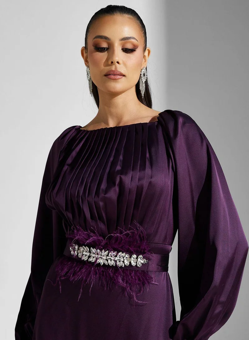جولدن ابل Embellished Belt Puff Sleeve Dress