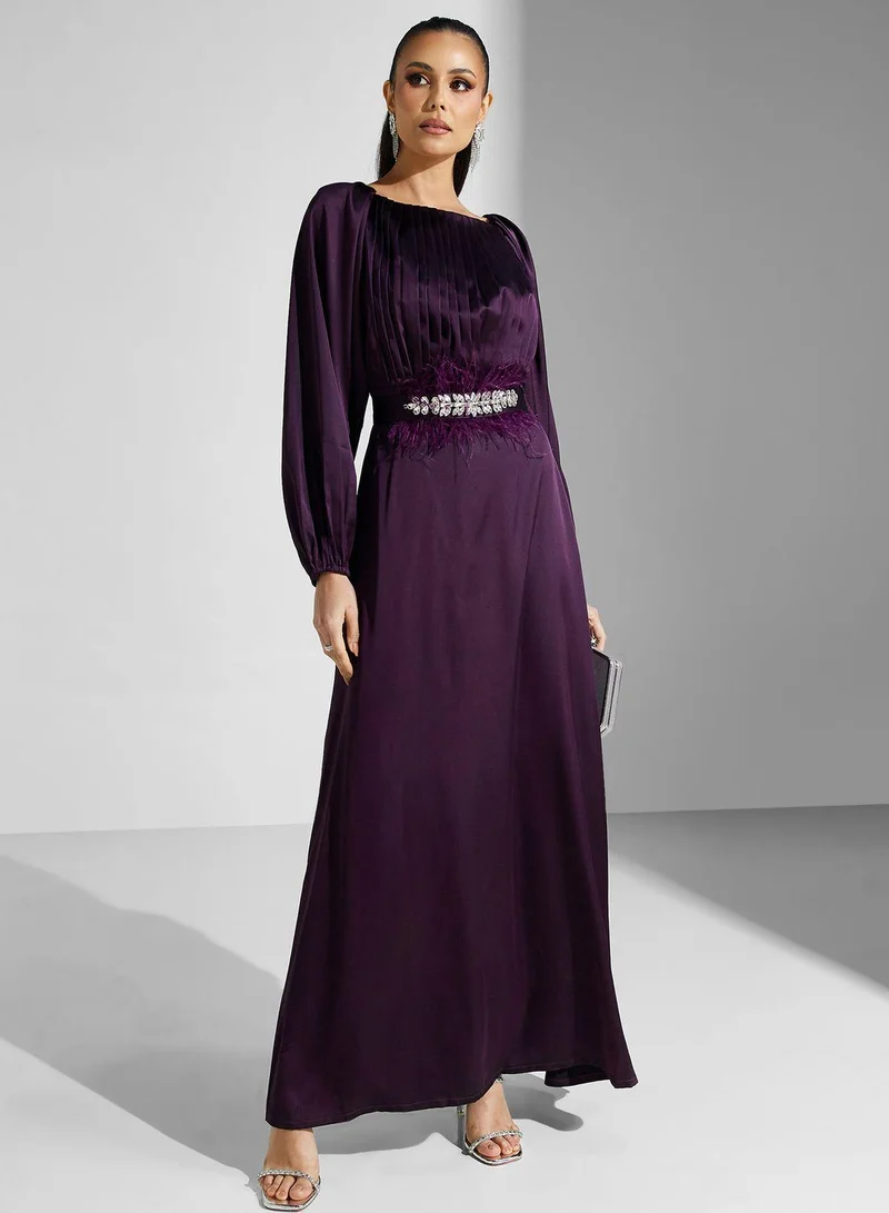 جولدن ابل Embellished Belt Puff Sleeve Dress