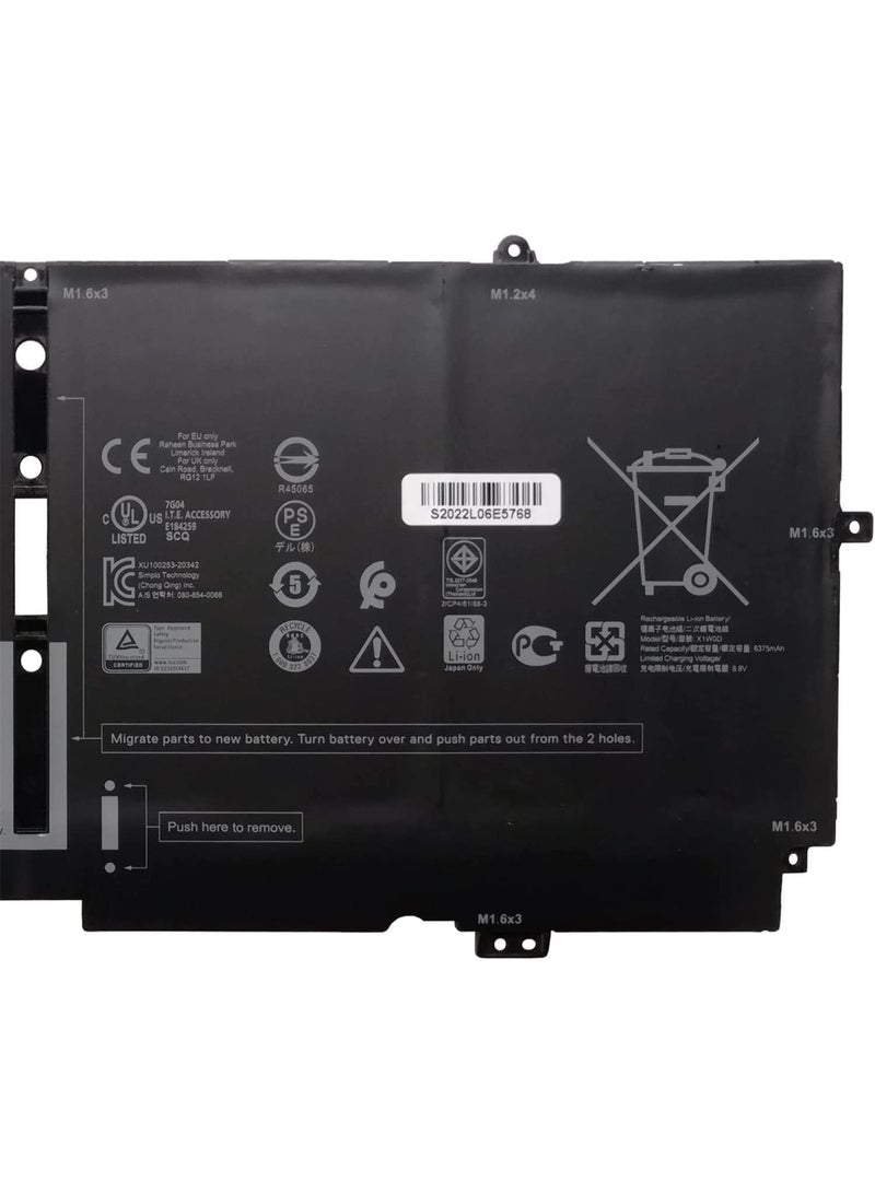 X1W0D 7.7V 6000mAH 46WH XX3T7 0XX3T7 00FDRT X1WOD MM6M8 0MM6M8 Battery Compatible for Dell XPS 13 7390 2-in-1 / XPS 13 9310 2-in-1 P103G P103G001 P103G002 Series - Image 3