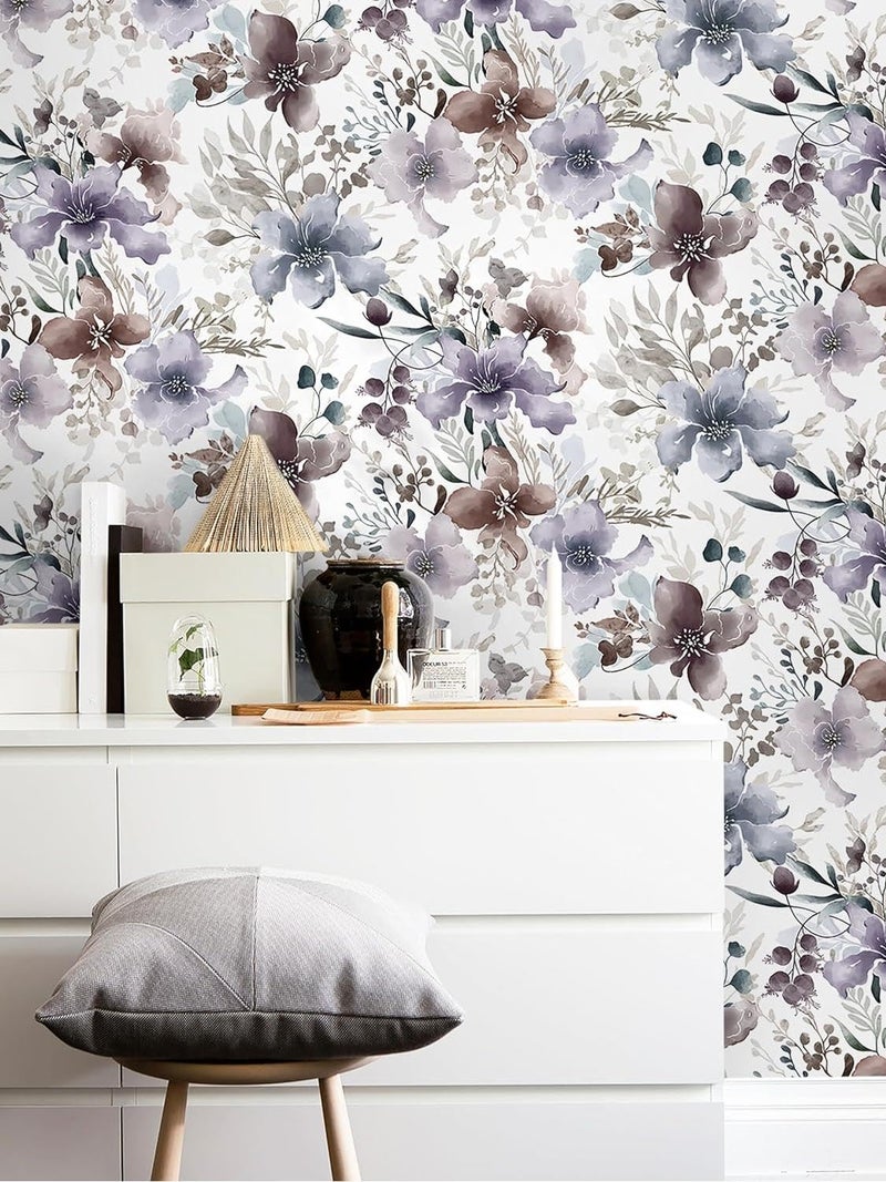 GloryTik Floral Wallpaper Purple Peel and Stick Wallpaper Boho Wall Paper Floral Contact Paper Removable Bathroom wallpapr Self Adhesive Wallpapr for Bedroom Cabinets Decor Vinyl 17.3"X118" - Image 2