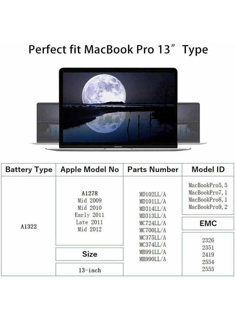 Terabyte بطارية لابتوب A1322 A1278 لجهاز ماك بوك برو 13 بوصة [إصدار 2009 2010 2011 2012] بطارية بديلة بسعة كبيرة وأداء عالي وعمر طويل [10.95 فولت 63.5 واط ساعي] - Image 3