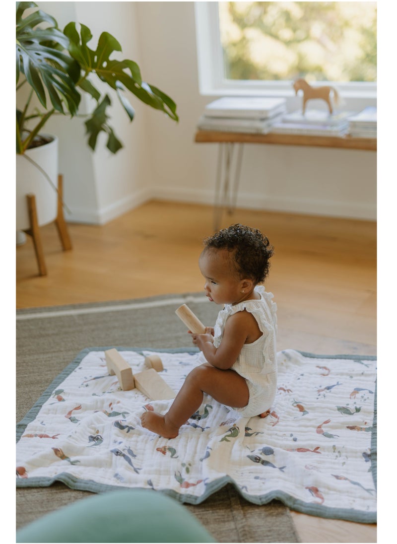 little unicorn Little Unicorn Cotton Muslin Baby Blanket Mermaids  - Image 1