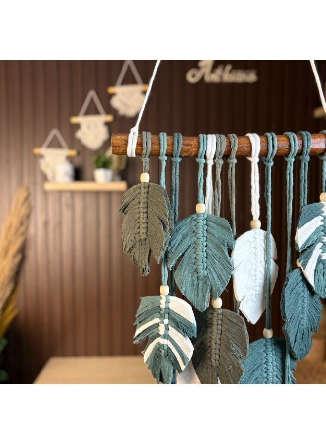 انتيكيانو ريشة مكرمية للتعليق على الحائط بتصميم اوراق شجر بوهو مصنوع يدويا أخضر - Image 2