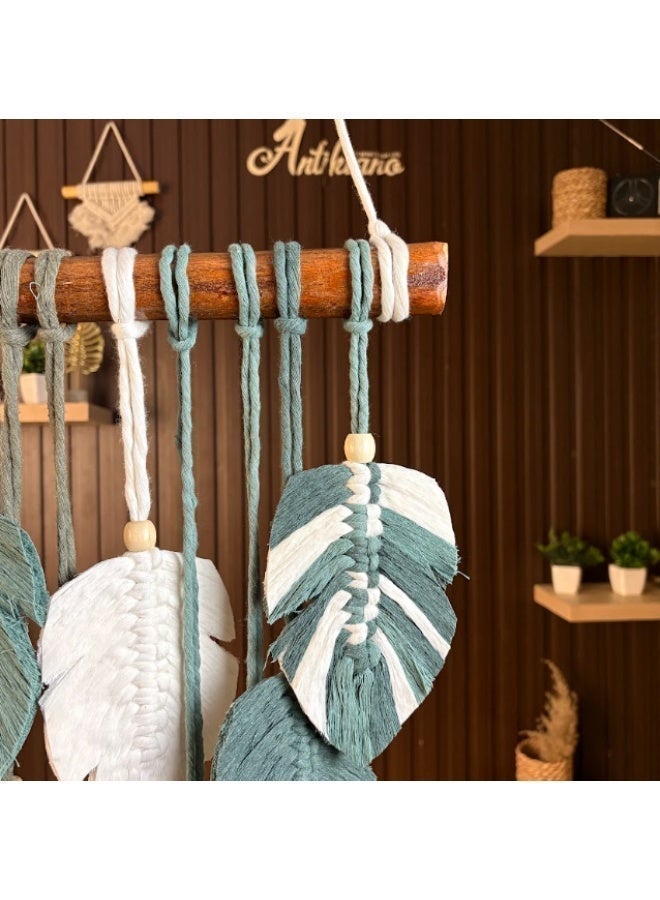 انتيكيانو ريشة مكرمية للتعليق على الحائط بتصميم اوراق شجر بوهو مصنوع يدويا أخضر - Image 5