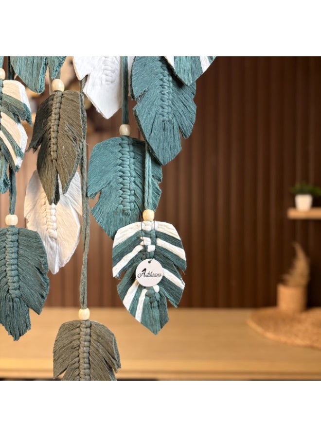 انتيكيانو ريشة مكرمية للتعليق على الحائط بتصميم اوراق شجر بوهو مصنوع يدويا أخضر - Image 4